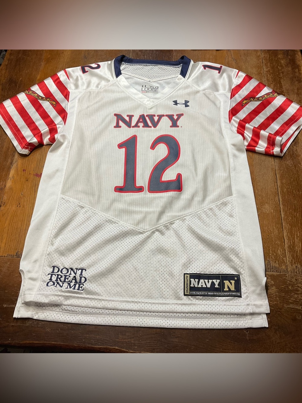 Navy Midshipmen NCAA Football Jersey Don’t Tread On Me Youth Sz Lg Under Armour